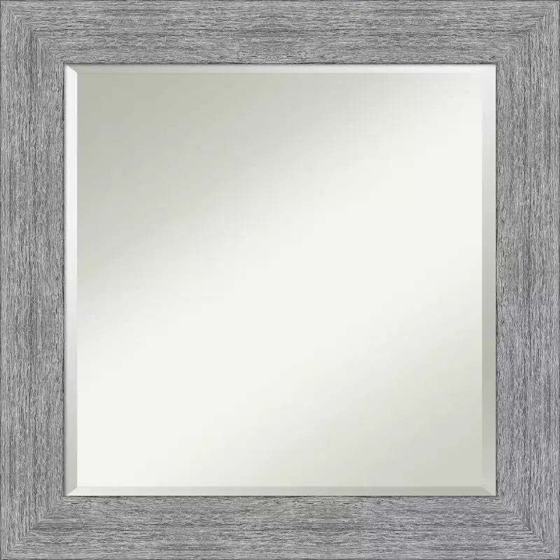 25" x 25" Bark Rustic Framed Wall Mirror Gray - Amanti Art: Square Beveled, Entryway Decor, No Assembly Required