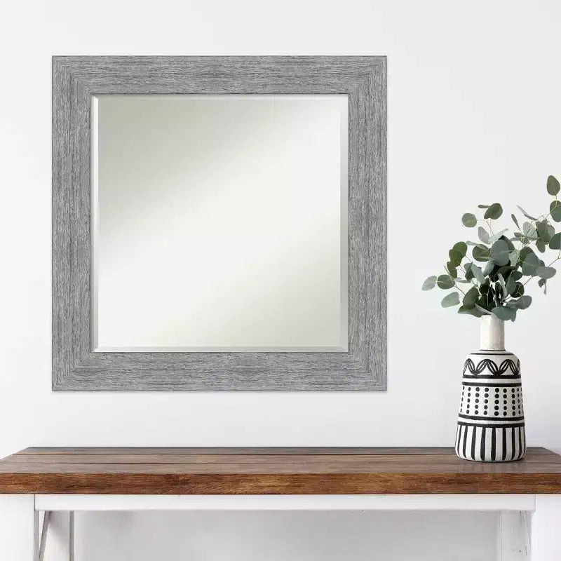 Specchio da parete rustico con cornice in corteccia 25" x 25" grigio - Amanti Art: quadrato smussato, decorazioni per l'ingresso, nessun montaggio richiesto