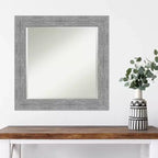 Specchio da parete rustico con cornice in corteccia 25" x 25" grigio - Amanti Art: quadrato smussato, decorazioni per l'ingresso, nessun montaggio richiesto