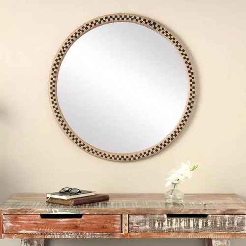 Specchio da parete a scacchi in legno fatto a mano 81x81 cm Marrone - Olivia & May