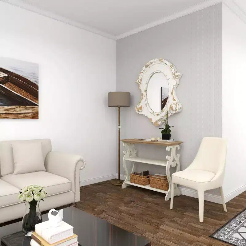 Olivia & May Specchio Ovale da Parete in Fibra di Vetro Scolpita con Parte Superiore Ad Arco e Finitura Bianca Decapata: Cornice in Resina, Nessun Montaggio Richiesto