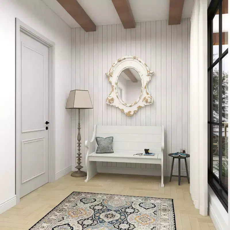Olivia & May Specchio Ovale da Parete in Fibra di Vetro Scolpita con Parte Superiore Ad Arco e Finitura Bianca Decapata: Cornice in Resina, Nessun Montaggio Richiesto