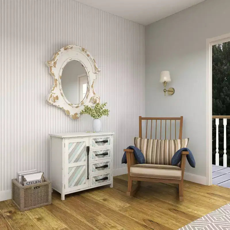 Olivia & May Specchio Ovale da Parete in Fibra di Vetro Scolpita con Parte Superiore Ad Arco e Finitura Bianca Decapata: Cornice in Resina, Nessun Montaggio Richiesto