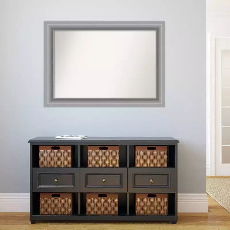 Specchio da parete a picco non smussato in nichel lucido 42" x 30" - Amanti Art: Include accessori di montaggio, stile moderno