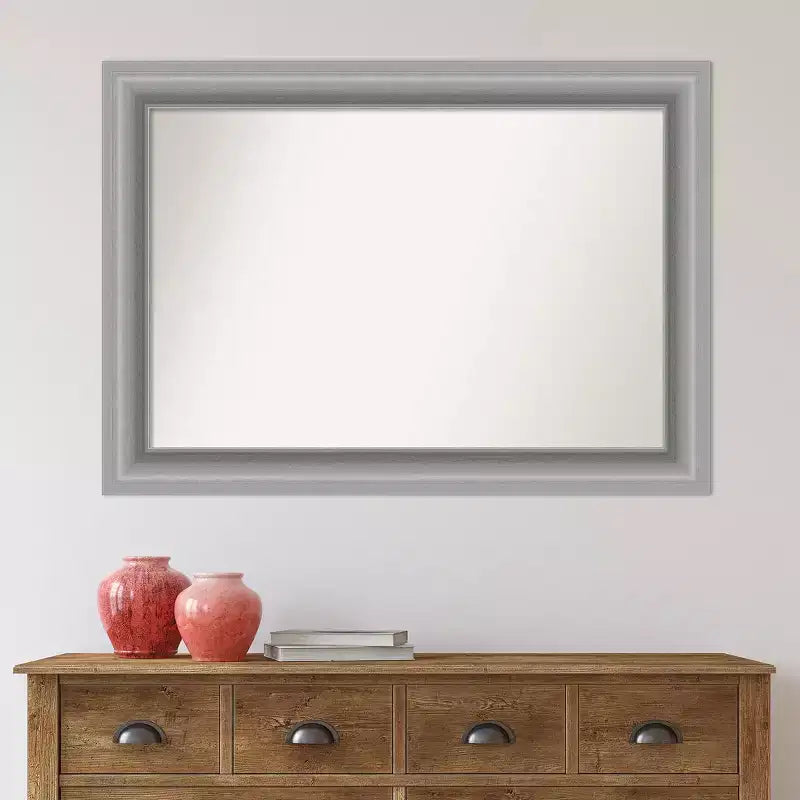Specchio da parete a picco non smussato in nichel lucido 42" x 30" - Amanti Art: Include accessori di montaggio, stile moderno