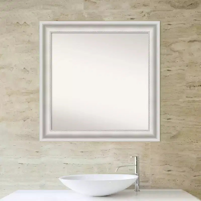 Specchio da parete per bagno Amanti Art con cornice bianca Parlor da 81 x 81 cm, senza bordo smussato: moderno quadrato, include accessori per il montaggio