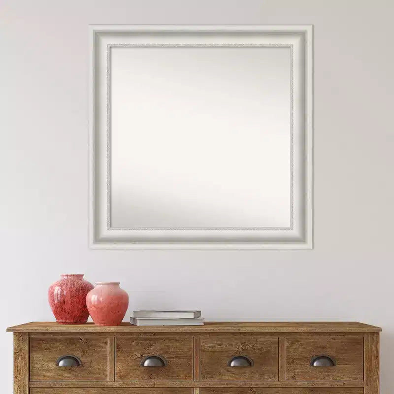 Specchio da parete per bagno Amanti Art con cornice bianca Parlor da 81 x 81 cm, senza bordo smussato: moderno quadrato, include accessori per il montaggio