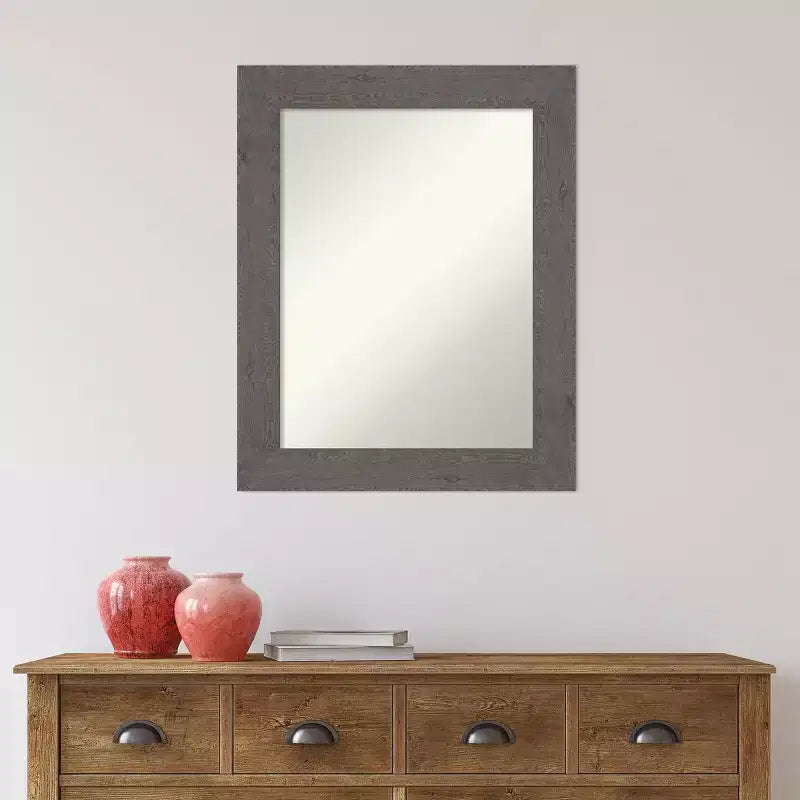 Specchio da parete per bagno Amanti Art con assi rustiche grigie, senza smussatura, 61 x 76 cm: Rettangolare, cornice in polistirene, montaggio a parete