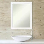 Specchio da parete stretto per bagno, non smussato, 53,3 cm x 68,6 cm, bianco - Amanti Art: Cornice in polistirene, montaggio a parete
