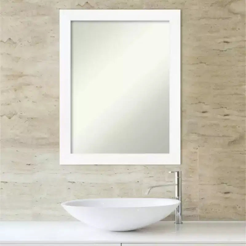 Specchio da parete stretto per bagno, non smussato, 53,3 cm x 68,6 cm, bianco - Amanti Art: Cornice in polistirene, montaggio a parete
