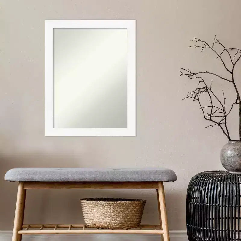 Specchio da parete stretto per bagno, non smussato, 53,3 cm x 68,6 cm, bianco - Amanti Art: Cornice in polistirene, montaggio a parete