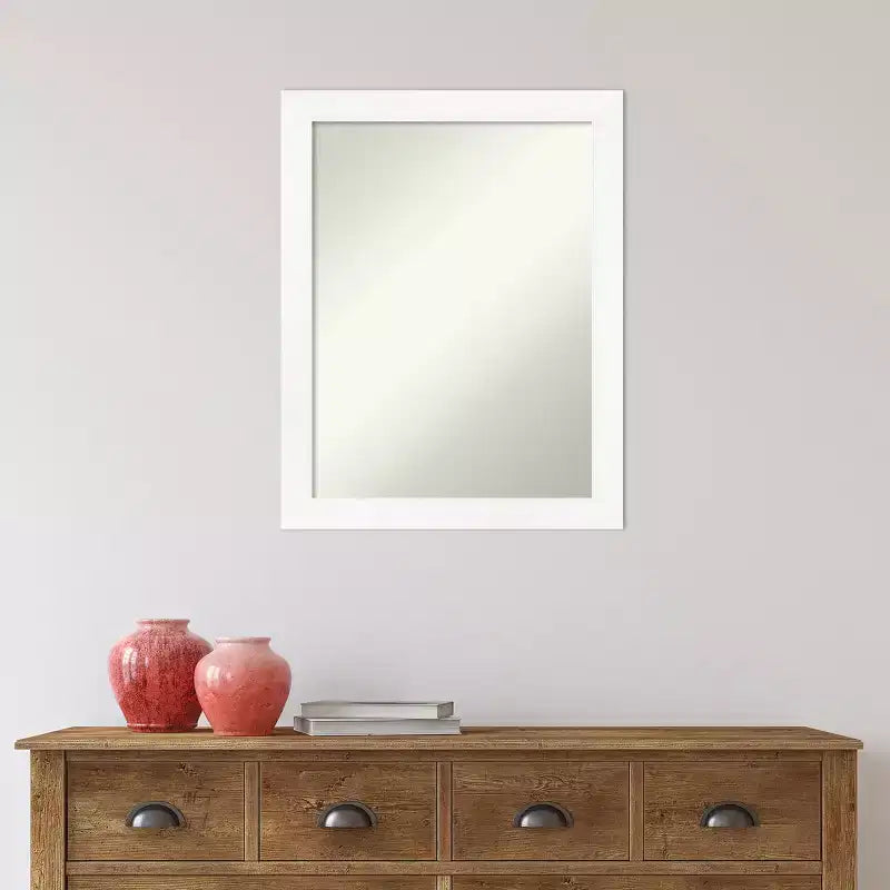 Specchio da parete stretto per bagno, non smussato, 53,3 cm x 68,6 cm, bianco - Amanti Art: Cornice in polistirene, montaggio a parete