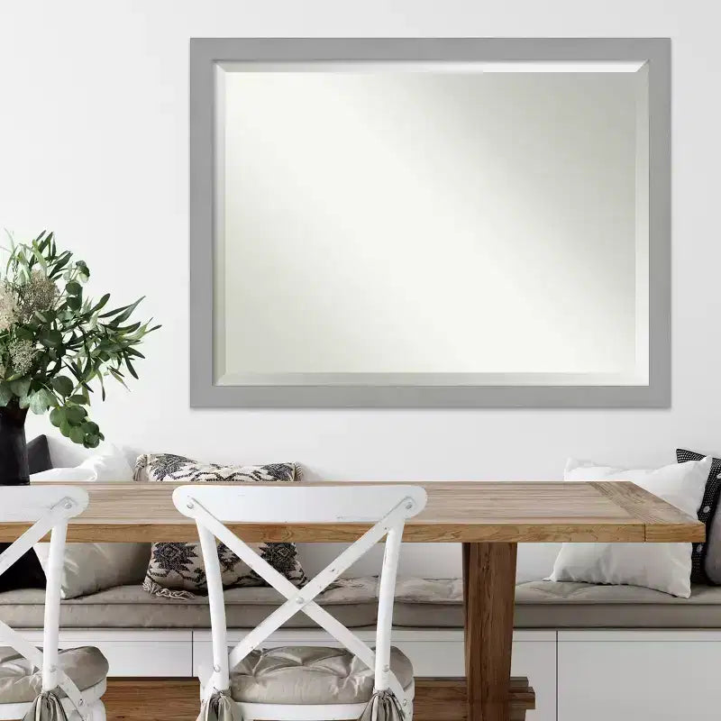 Specchio da parete con cornice in nichel spazzolato 44" x 34" argento - Amanti Art: rettangolare moderno, nessun assemblaggio richiesto
