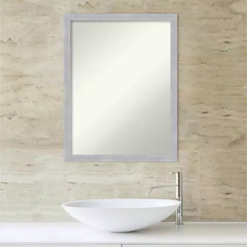Specchio da Parete per Bagno Stretto Grace 20" x 26" Non Smussato Nichel Spazzolato - Amanti Art: Cornice in Polistirene, Montaggio a Parete