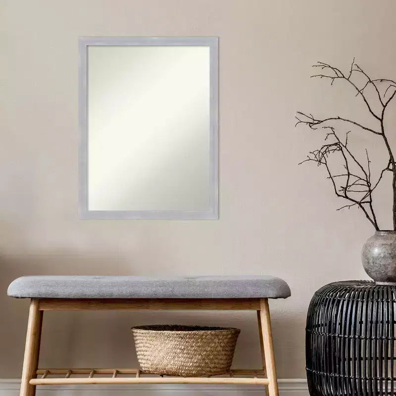 Specchio da Parete per Bagno Stretto Grace 20" x 26" Non Smussato Nichel Spazzolato - Amanti Art: Cornice in Polistirene, Montaggio a Parete