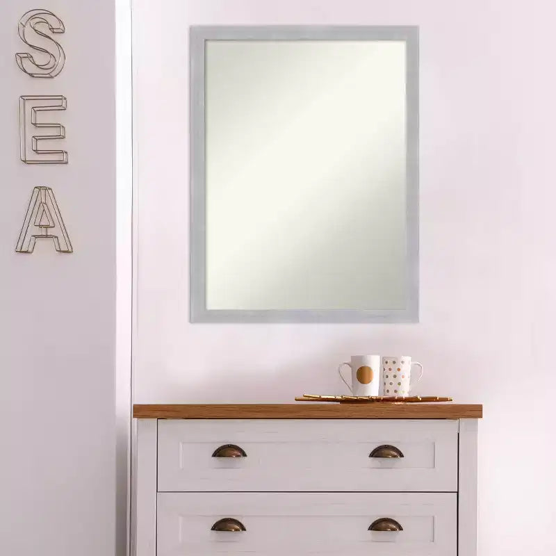 Specchio da Parete per Bagno Stretto Grace 20" x 26" Non Smussato Nichel Spazzolato - Amanti Art: Cornice in Polistirene, Montaggio a Parete