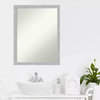 Specchio da Parete per Bagno Stretto Grace 20" x 26" Non Smussato Nichel Spazzolato - Amanti Art: Cornice in Polistirene, Montaggio a Parete