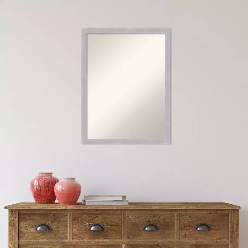 Specchio da Parete per Bagno Stretto Grace 20" x 26" Non Smussato Nichel Spazzolato - Amanti Art: Cornice in Polistirene, Montaggio a Parete