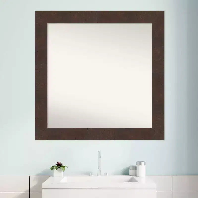 Specchio da bagno Wildwood Brown da 31" x 31" non smussato - Amanti Art: specchio da trucco quadrato moderno, cornice in polistirene