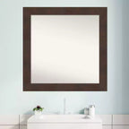 Specchio da bagno Wildwood Brown da 31" x 31" non smussato - Amanti Art: specchio da trucco quadrato moderno, cornice in polistirene