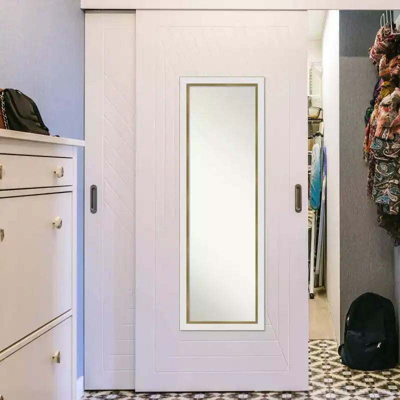 Specchio da Porta a Lunghezza Intera Stretto in Oro Bianco Eva Non Smussato 17" x 51" - Amanti Art