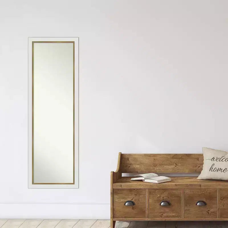 Specchio da Porta a Lunghezza Intera Stretto in Oro Bianco Eva Non Smussato 17" x 51" - Amanti Art