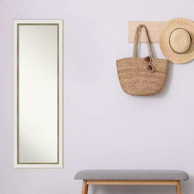 Specchio da Porta a Lunghezza Intera Stretto in Oro Bianco Eva Non Smussato 17" x 51" - Amanti Art
