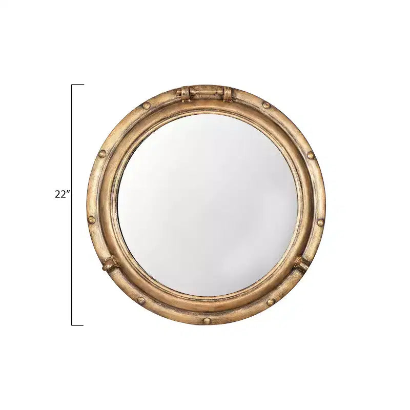 Specchio oblò rotondo in metallo invecchiato dorato da 22" - Storied Home: Stile moderno, Nessun assemblaggio, Montaggio a parete