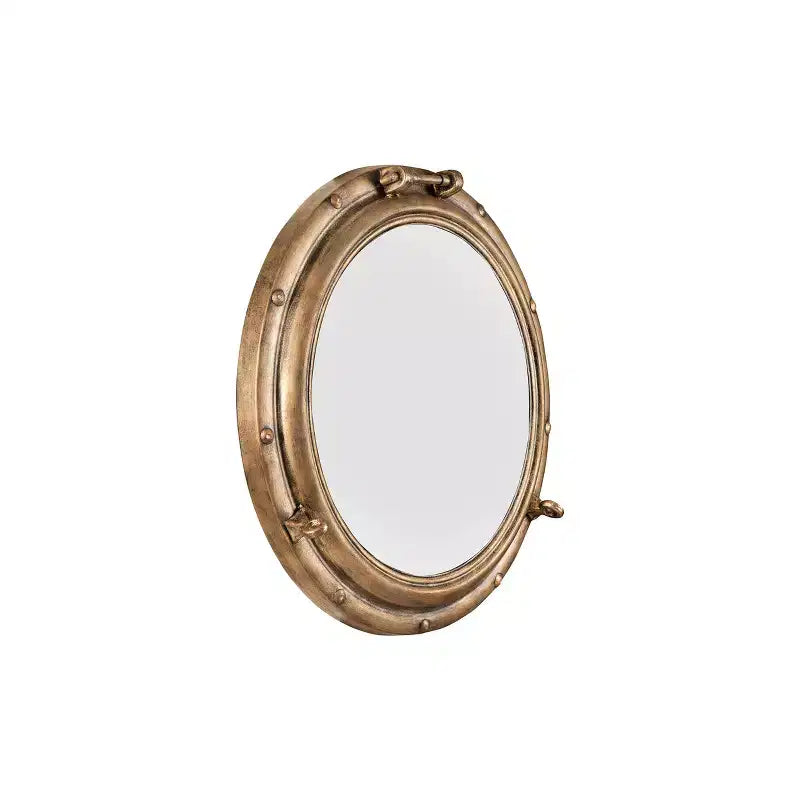 Specchio oblò rotondo in metallo invecchiato dorato da 22" - Storied Home: Stile moderno, Nessun assemblaggio, Montaggio a parete
