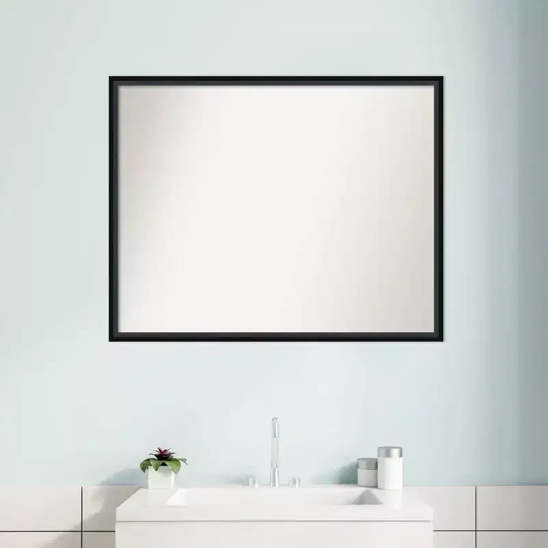 29" x 23" Specchio da Parete per Bagno Lucie Wood Nero Non Smussato - Amanti Art: Contemporaneo, a Parete