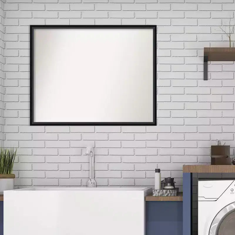 29" x 23" Specchio da Parete per Bagno Lucie Wood Nero Non Smussato - Amanti Art: Contemporaneo, a Parete