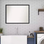 29" x 23" Specchio da Parete per Bagno Lucie Wood Nero Non Smussato - Amanti Art: Contemporaneo, a Parete