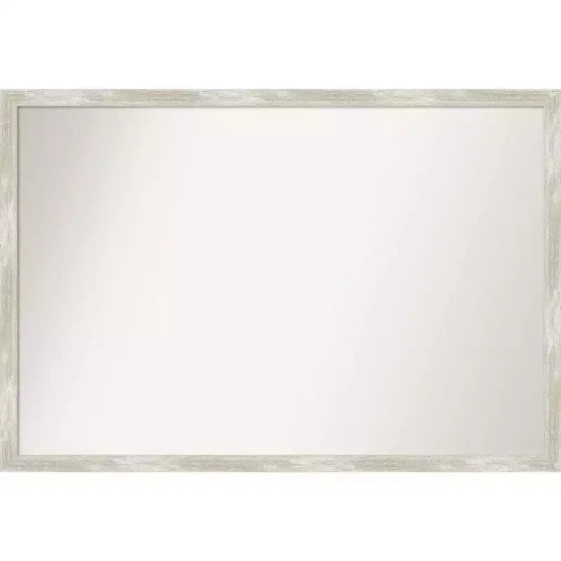 38" x 26" Non-Beveled Crackled Narrow Bathroom Wall Mirror Metallic Silver - Amanti Art: Polystyrene Frame, Includes Mounting Hardware