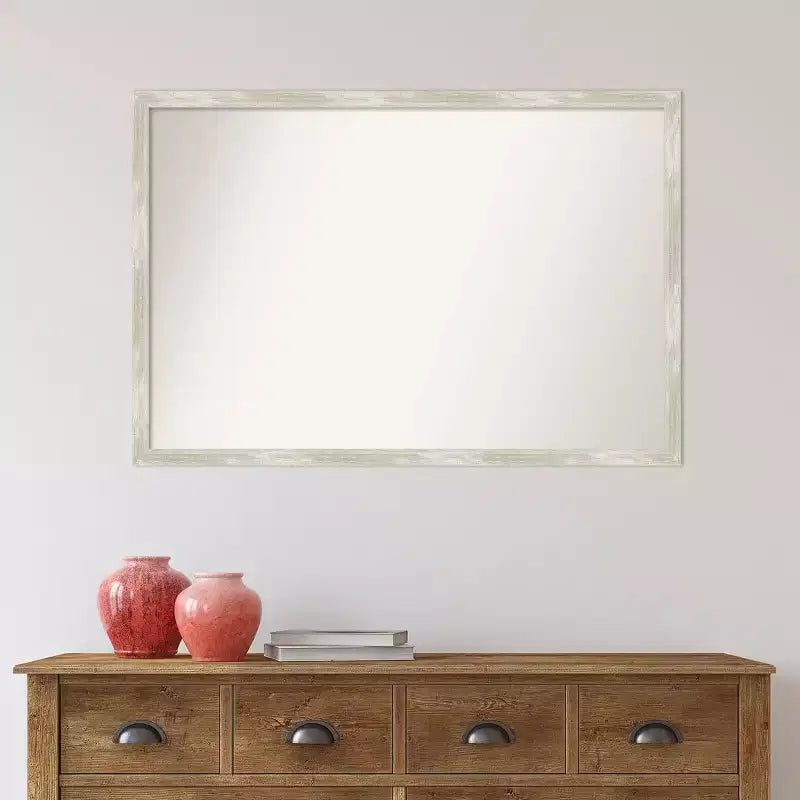 Specchio da Parete Stretto per Bagno con Bordo non Smussato e Effetto Screpolato, 38" x 26", Argento Metallizzato - Amanti Art: Cornice in Polistirene, Include Ferramenta per il Montaggio