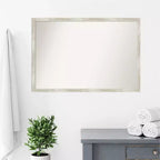 Specchio da Parete Stretto per Bagno con Bordo non Smussato e Effetto Screpolato, 38" x 26", Argento Metallizzato - Amanti Art: Cornice in Polistirene, Include Ferramenta per il Montaggio