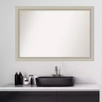 Specchio da parete senza smussatura in legno sottile Romano Silver da 40" x 28" per bagno - Amanti Art: Rettangolare moderno, a parete