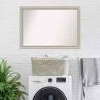 Specchio da parete senza smussatura in legno sottile Romano Silver da 40" x 28" per bagno - Amanti Art: Rettangolare moderno, a parete