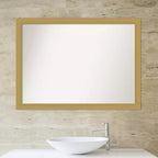 Specchio da parete per bagno Grace da 42" x 31" senza smusso Oro Spazzolato - Amanti Art: Rettangolare, Cornice in polistirene, Montaggio a parete