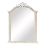 Olivia & May 37"x28" Wooden Arched Scroll Wall Mirror with Brown Distressing Cream: No Assembly, Modern Decor