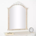 Olivia & May Specchio da parete con cornice in legno ad arco intagliato, 94x71 cm, finitura bianca anticata marrone: nessun assemblaggio richiesto, decorazione moderna