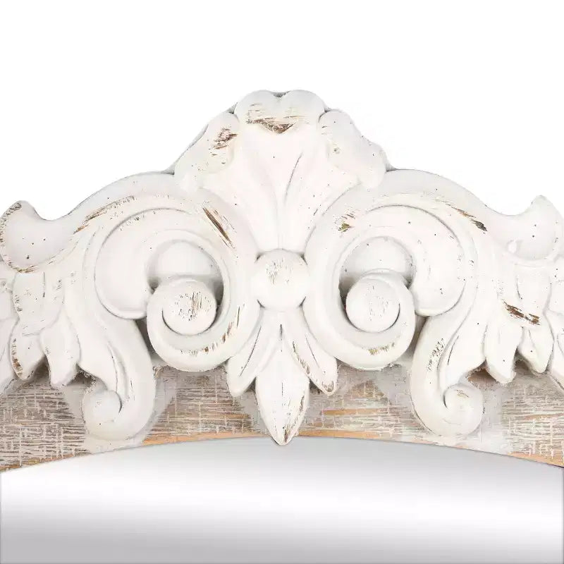Olivia & May Specchio da parete con cornice in legno ad arco intagliato, 94x71 cm, finitura bianca anticata marrone: nessun assemblaggio richiesto, decorazione moderna