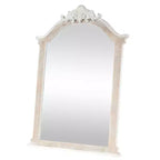 Olivia & May Specchio da parete con cornice in legno ad arco intagliato, 94x71 cm, finitura bianca anticata marrone: nessun assemblaggio richiesto, decorazione moderna