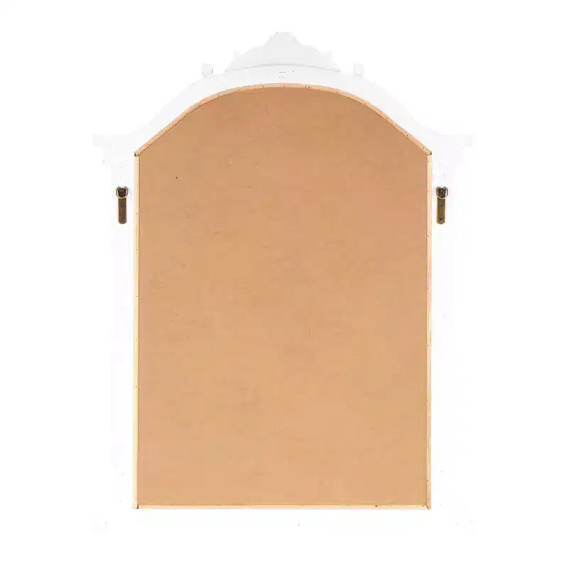 Olivia & May Specchio da parete con cornice in legno ad arco intagliato, 94x71 cm, finitura bianca anticata marrone: nessun assemblaggio richiesto, decorazione moderna