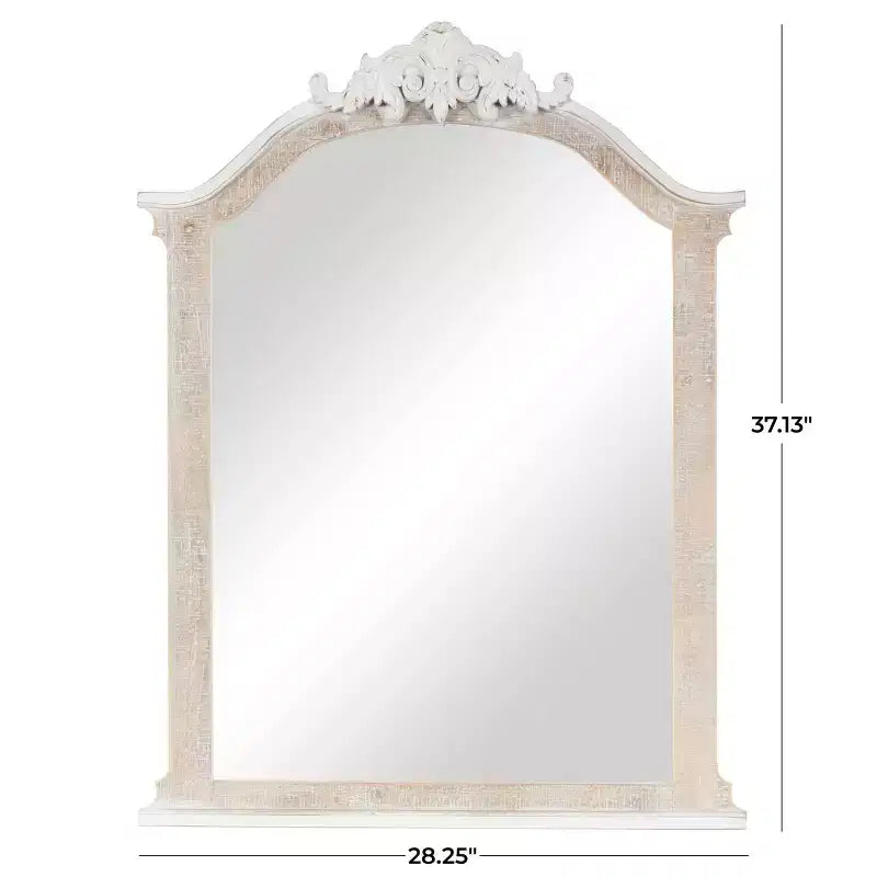 Olivia & May Specchio da parete con cornice in legno ad arco intagliato, 94x71 cm, finitura bianca anticata marrone: nessun assemblaggio richiesto, decorazione moderna