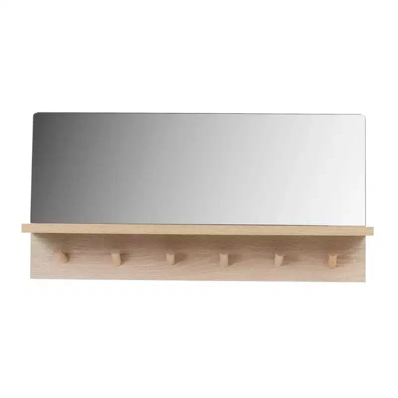 Kiera Grace 23.6" Alva Accent Mirror Shelf with 6 Pegs: Wall-Mounted, Rectangular, Engineered Wood, No Assembly Required