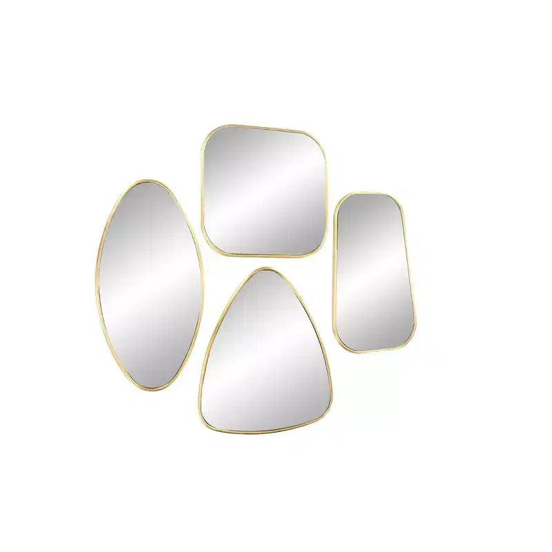 Wood Wall Mirror with Varying Shapes Set of 4 Gold - CosmoLiving by Cosmopolitan: Modern Iron Frame, Wall Mount, No Assembly Required