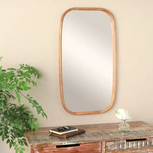 Miroir Mural Simpliste en Bois 40"x22" avec Bords Arrondis Marron - Olivia & May : Design Moderne, Cadre en MDF, Aucun Assemblage Requis