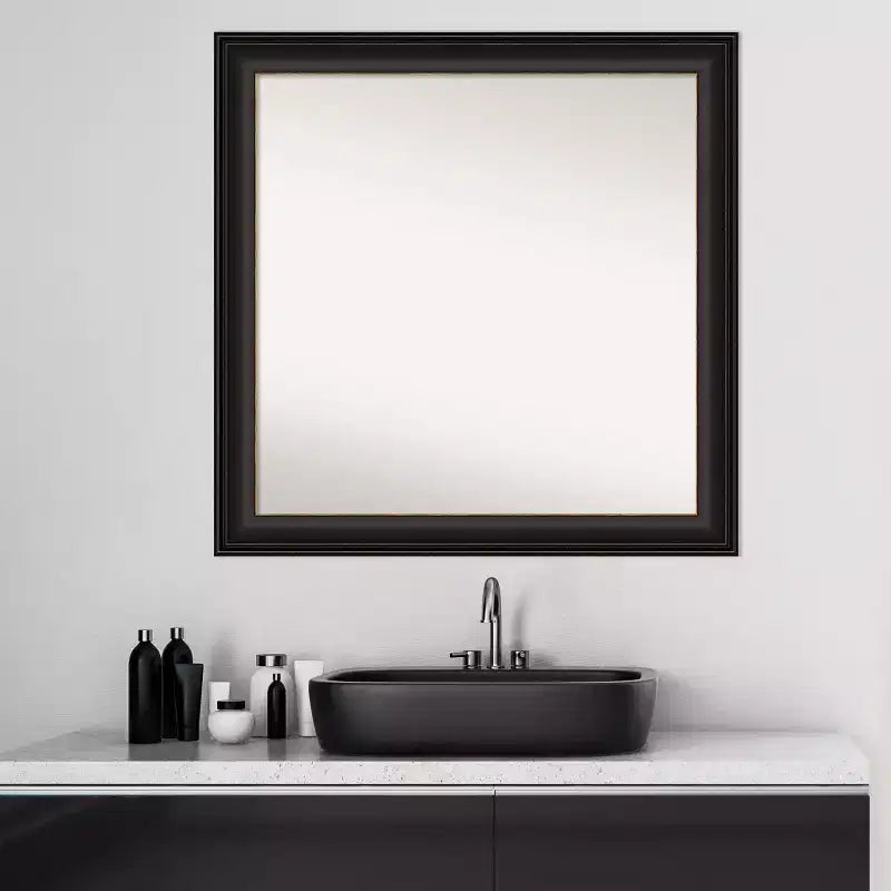 Specchio da bagno a parete trio in bronzo lucidato a olio non smussato da 31" x 31" - Amanti Art: Vanity moderno quadrato, cornice in polistirene