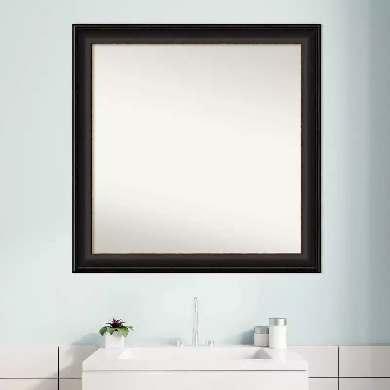 Specchio da bagno a parete trio in bronzo lucidato a olio non smussato da 31" x 31" - Amanti Art: Vanity moderno quadrato, cornice in polistirene