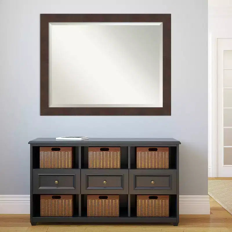 Amanti Art 45" x 35" Specchio da Parete con Cornice Wildwood Marrone: Vetro Moderno Smussato, Nessun Montaggio Richiesto